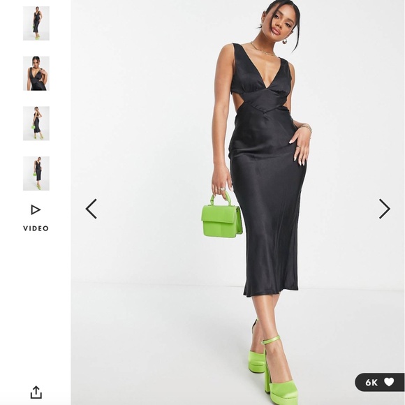 Parallel Lines cut out satin slip midi dress in black - Picture 1 of 6